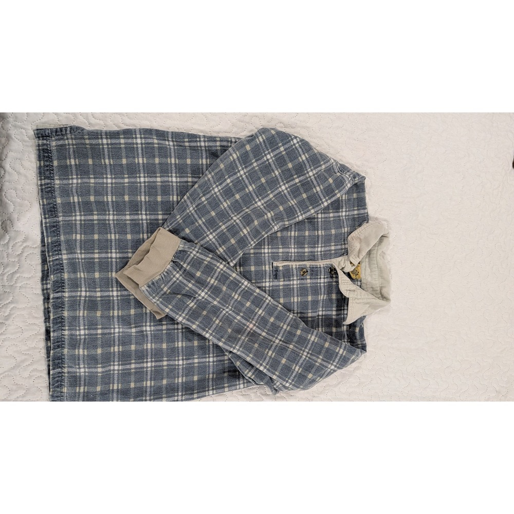 Vintage North West Blue Boys Plaid Flannel Pullover Shirt Corduroy M 10/12